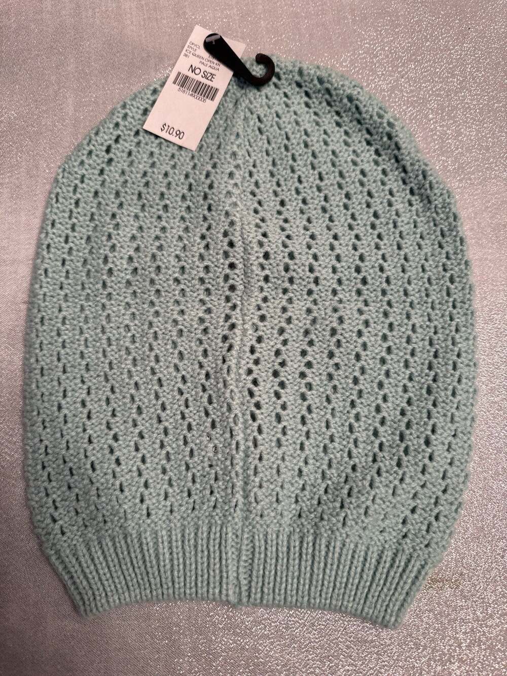 NWT Light Baby Blue Slouchy Beanie Open Knit Pointelle Pastel Cozy Winter Hat